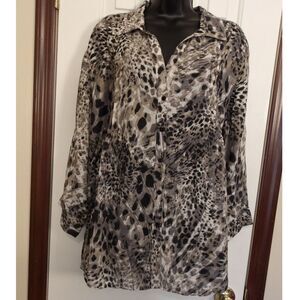 Gloria Vanderbilt‎ Animal Print Button Down Tunic Top Blouse XL